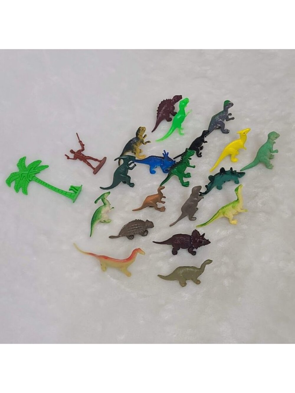21 Pc Mini Dinosaur Figure Lot T Rex Triceratops Tree Soldier Toys - Picture 3 of 11